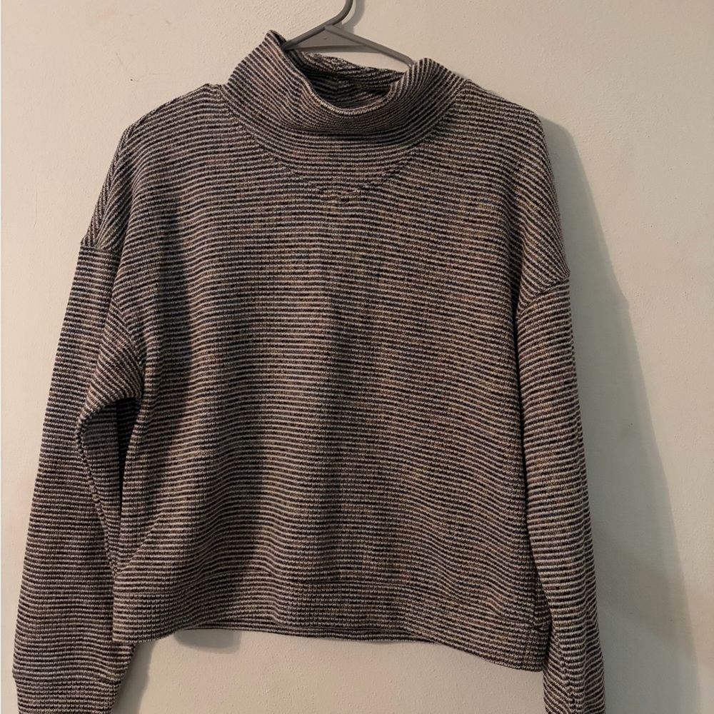 Madewell Striped Mock/Turtleneck Sweater in Charcoal & Cream